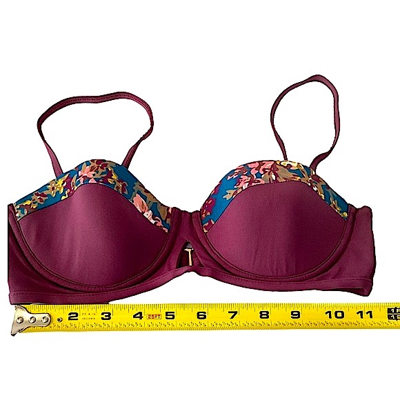 Tavik Maroon & Blue Floral Bikini Top Adjustable Straps New with Tags Size Small - Picture 7 of 16